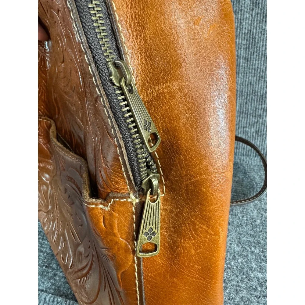 Patricia Nash Tan Tooled Leather Dome Backpack Crossbody Bag Floral